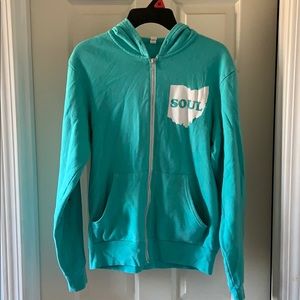 Ohio Soul Zip up hoodie. Turquoise. Size medium.
